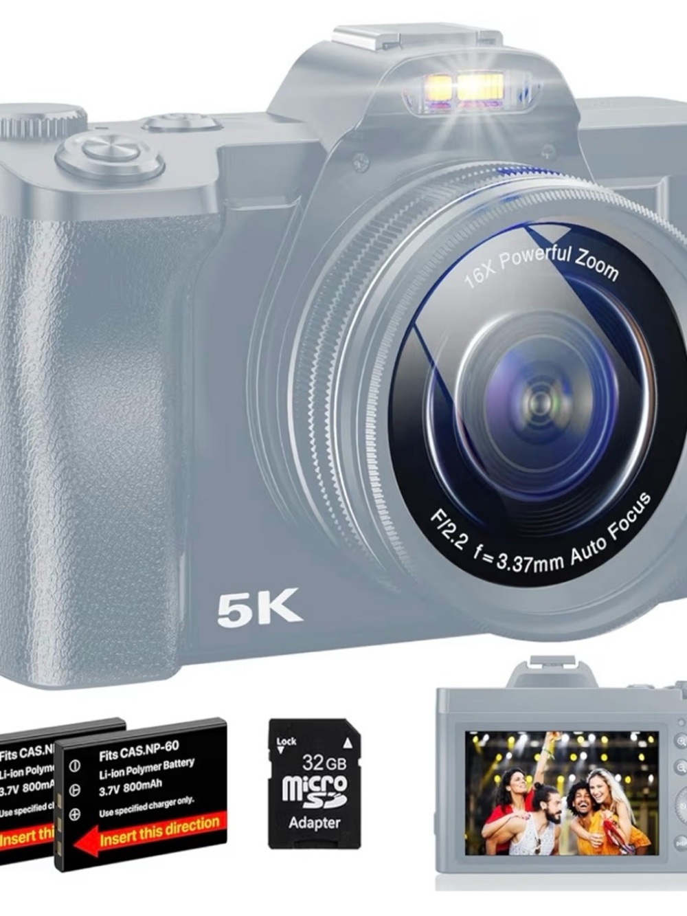 5K Digital Camera with 16x Zoom and Flash - Silver/Black
